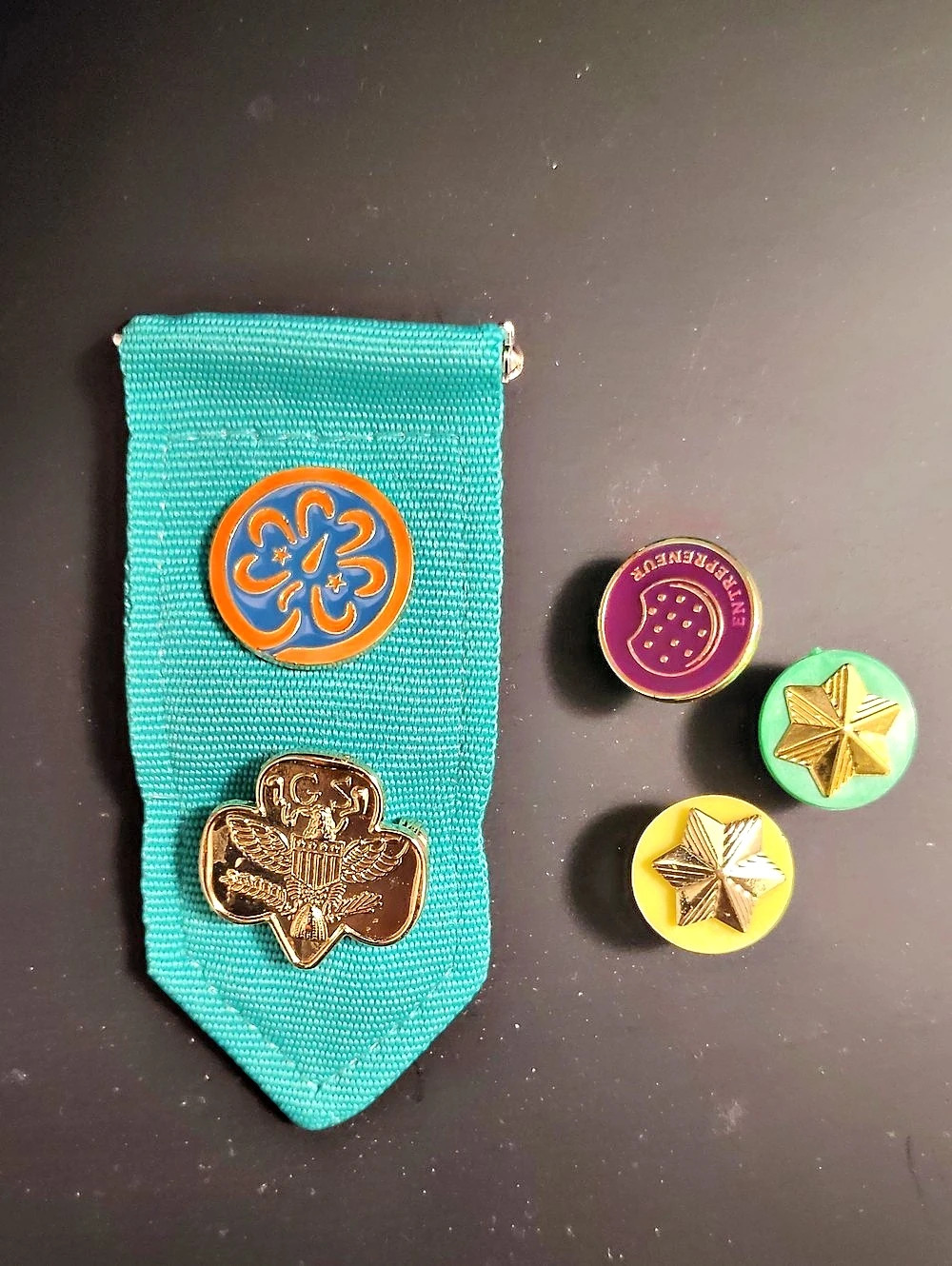 Girl Scouts of the USA Girl Scout Insignia Tab with Membership Pins and Cookie